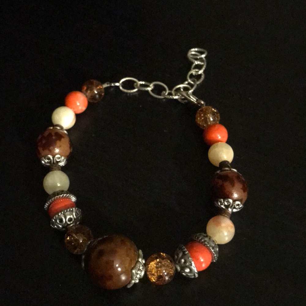 Handcrafted gemstone & buri nut bracelet